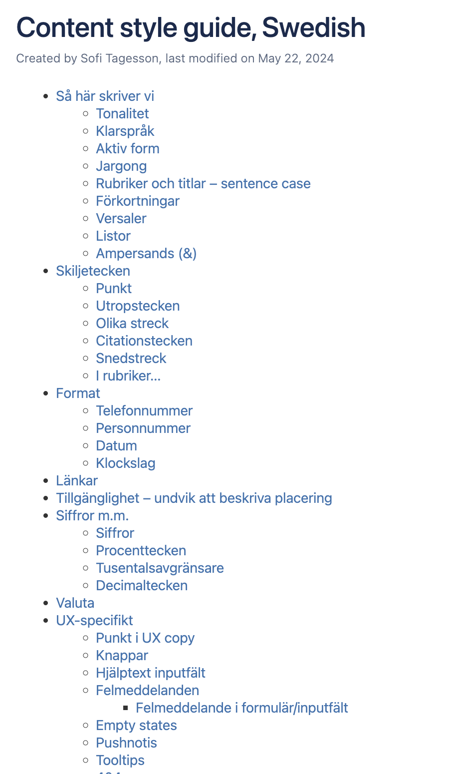 Style guide page