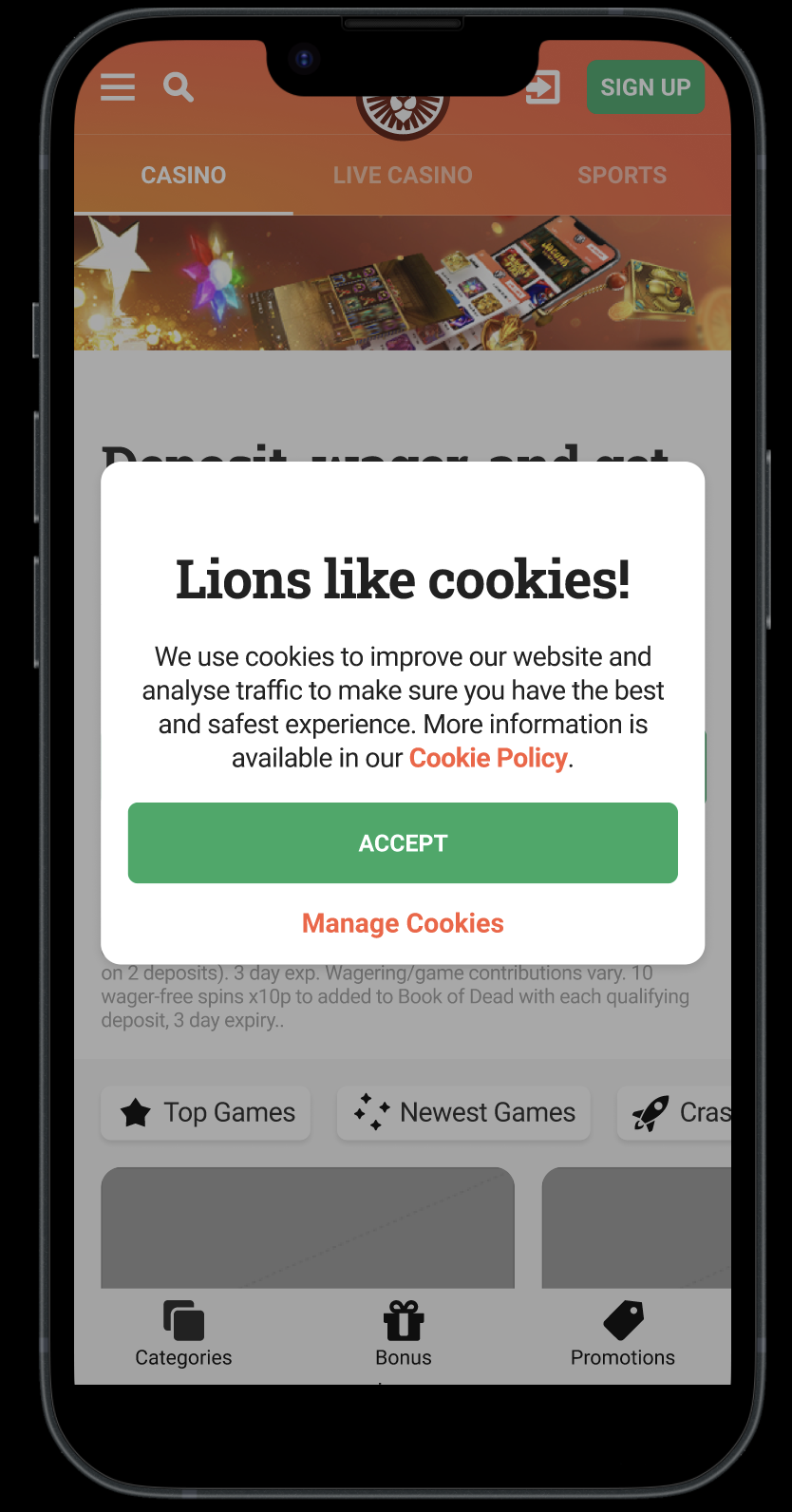 LeoVegas in-product message