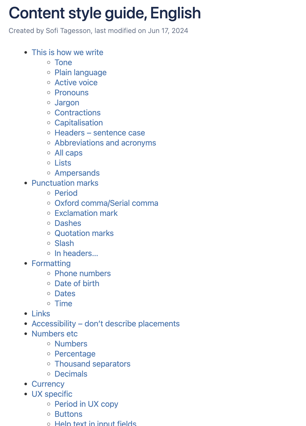 Style guide page